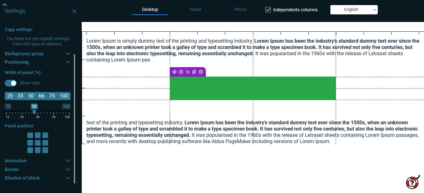 Positioning a floating panel